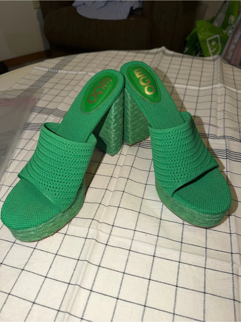 EGO Emerald Green Knit Wedge Mule Sandals